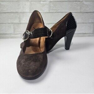 Sofft Florence Mary Jane Closed Toe Pumps Suede Patent Leather Brown Women's 8.5
